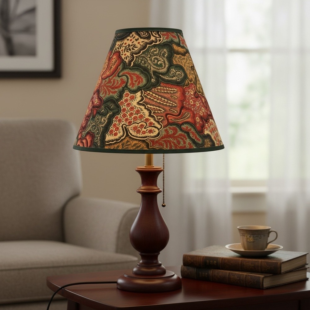 Vintage Boho Eclectic Floral Tapestry Empire Lamp Shade Green Burgundy - Picture 2 of 13